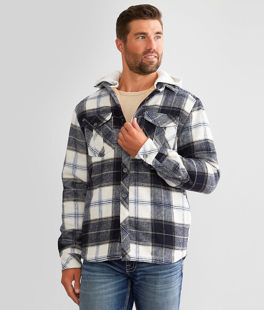 BKE Flannel Hooded Shacket Men s Coats Jackets in Cream Navy