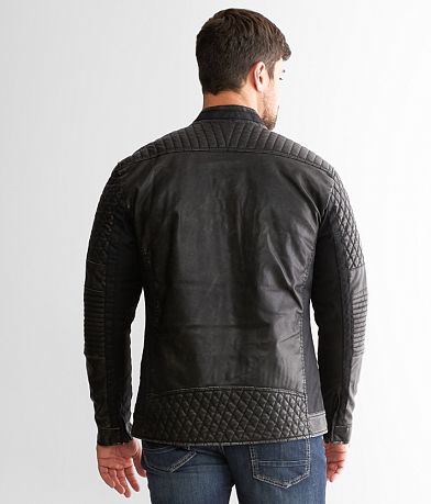 Buckle Black Faux Quilted Leather Jacket BACK