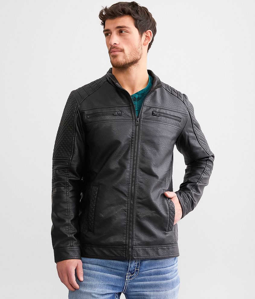 Faux Leather Hooded Jacket