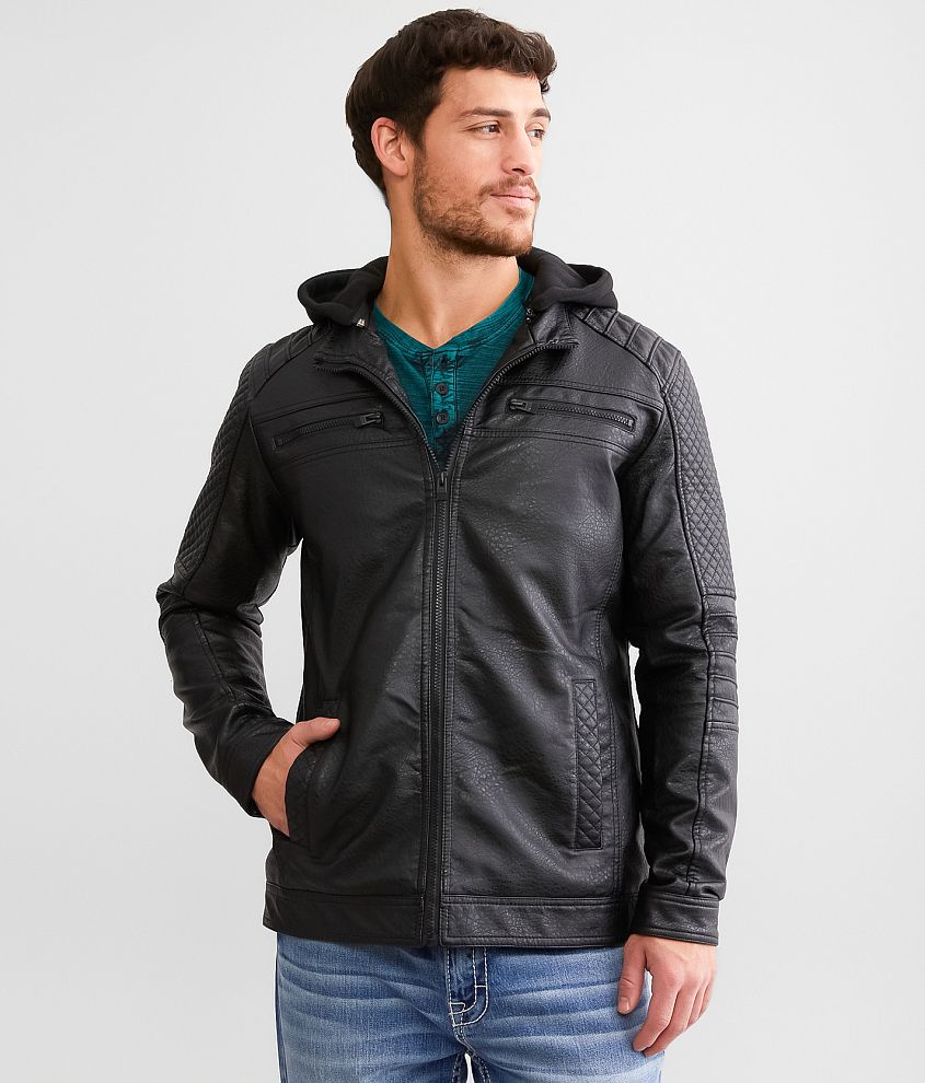 Faux Leather Hooded Jacket