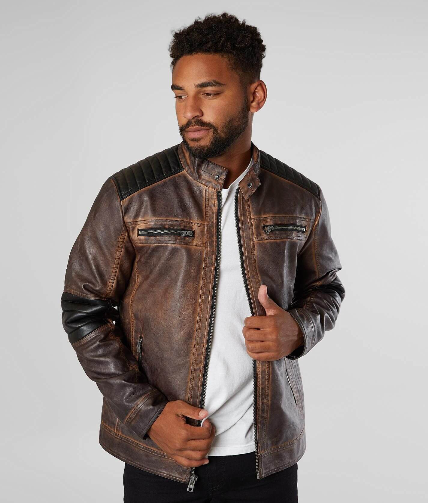 Buckle Black Moto Faux Leather Jacket - Men's Coats & Jackets in
