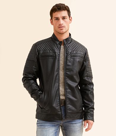 Buckle Black Faux Leather Jacket front view
