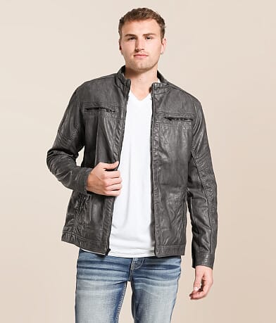 Buckle Black Distressed Faux Leather Jacket front view