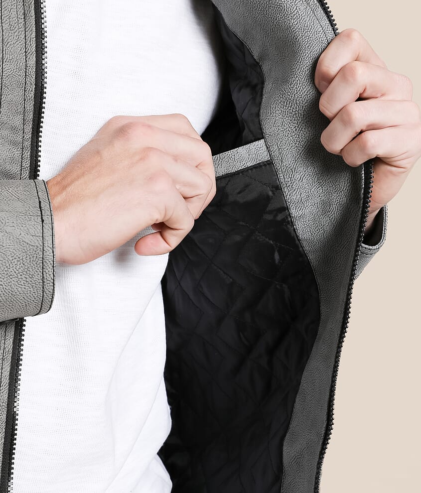 Distressed Faux Leather Hooded Jacket