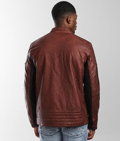 Buckle Black Washed Faux Leather Jacket BACK