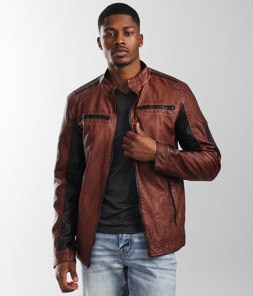 Buckle Black Washed Faux Leather Jacket - Men's Coats/Jackets in