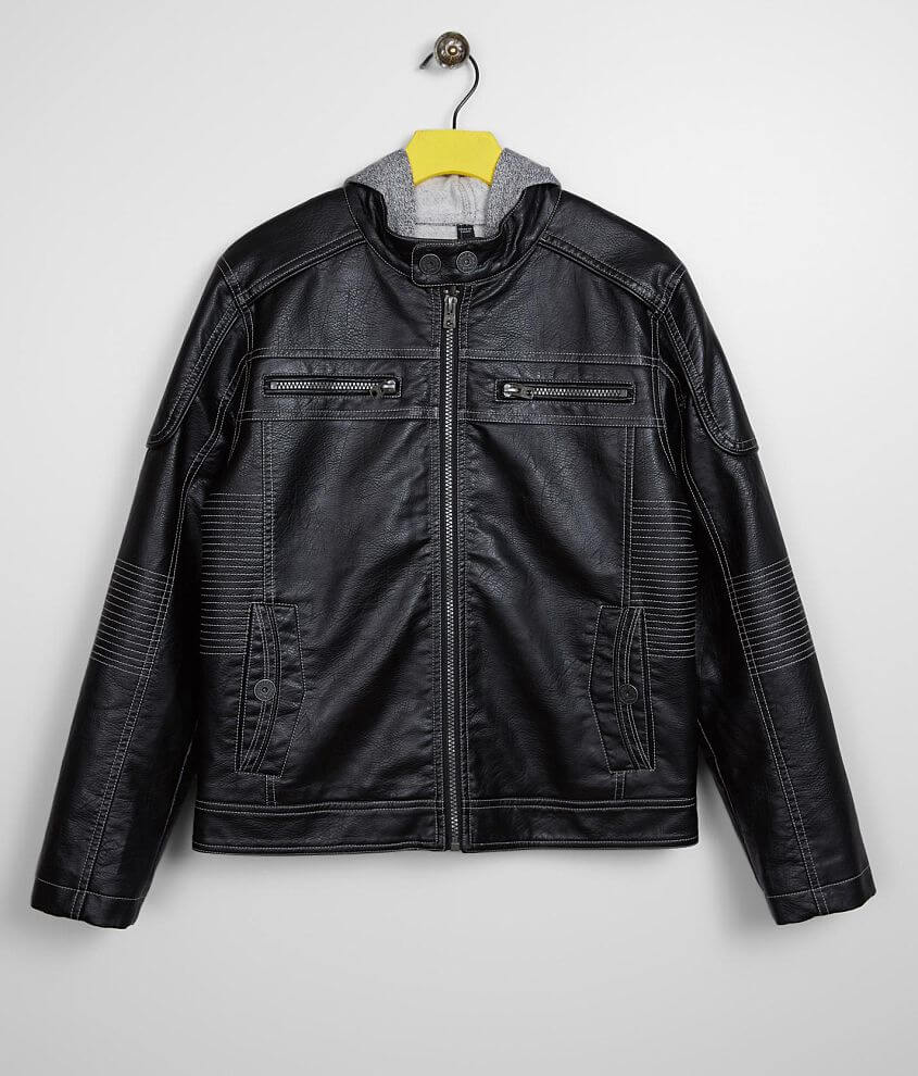 Boys - Buckle Black Faux Leather 2Fer Jacket front view