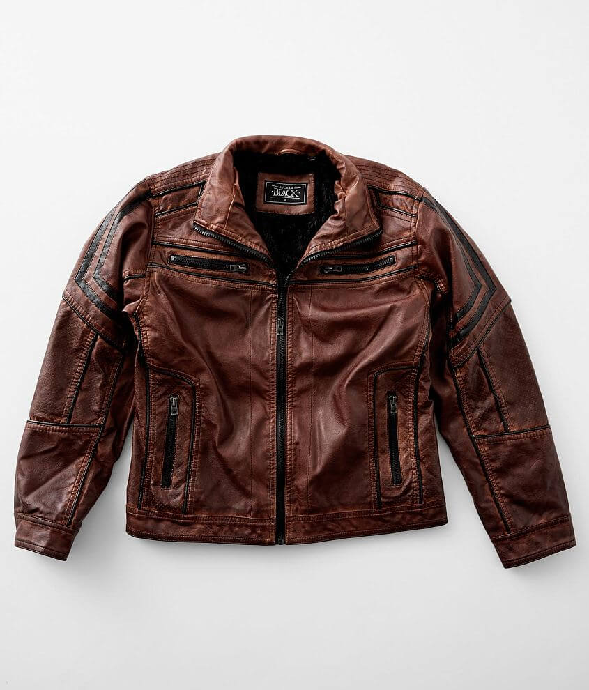 Boys - Buckle Black Faux Leather Moto Jacket front view