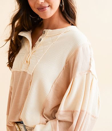 POL Pieced Henley Oversized Top misc detail 1 view