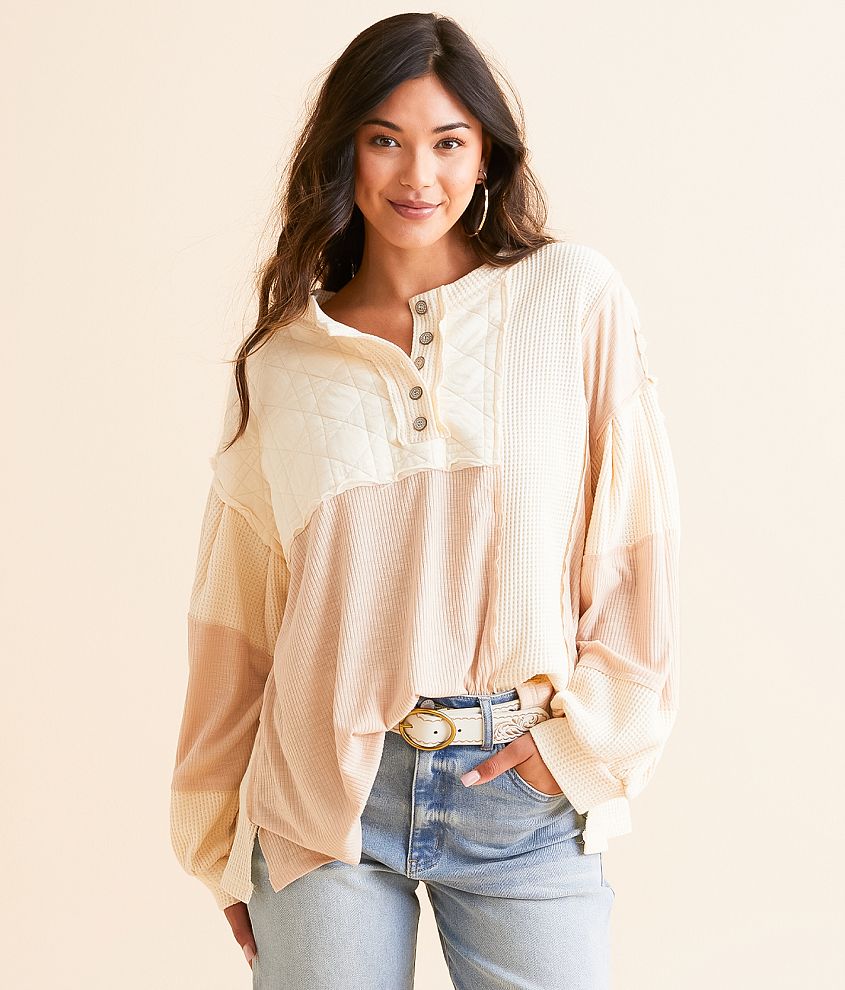 POL Pieced Henley Oversized Top