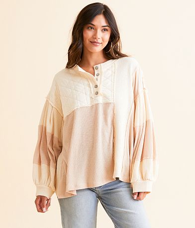 POL Pieced Henley Oversized Top full left side view