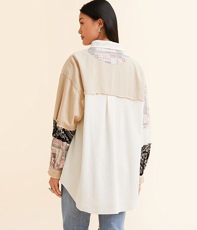POL Pieced Thermal Oversized Shirt back view