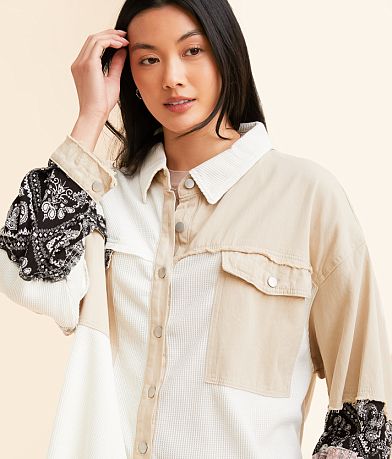 POL Pieced Thermal Oversized Shirt misc detail 1 view