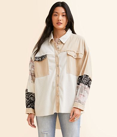 POL Pieced Thermal Oversized Shirt full right side view