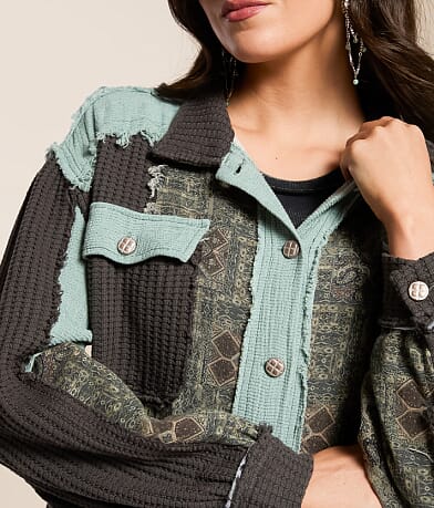 Pieced Waffle Knit Shacket thumbnail 4