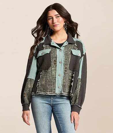 Pieced Waffle Knit Shacket thumbnail 2