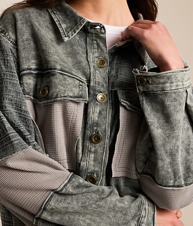 Washed Raw Edge Oversized Shacket thumbnail 4
