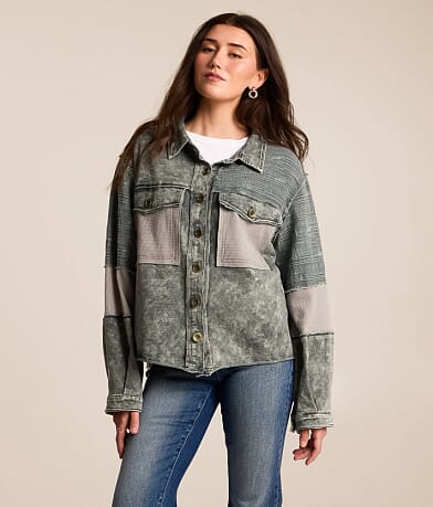 Washed Raw Edge Oversized Shacket thumbnail 2