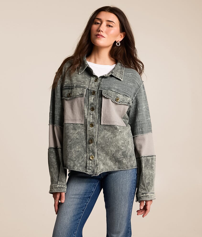 Washed Raw Edge Oversized Shacket