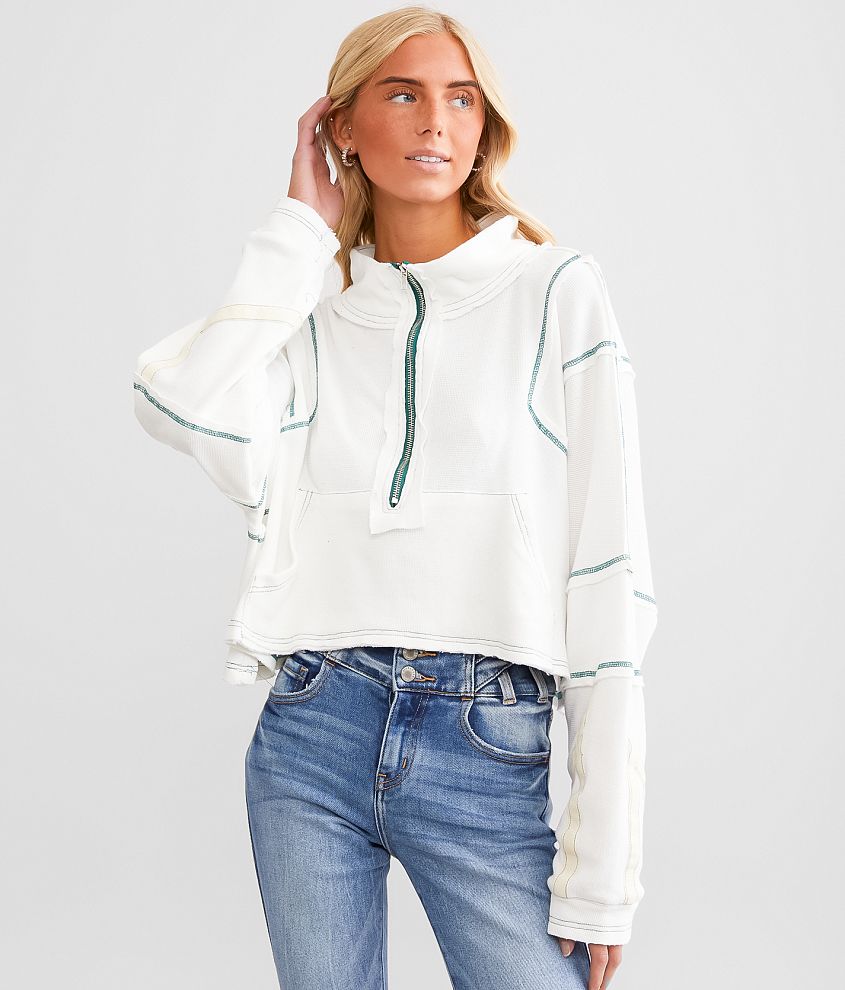 POL Contrast Stitch Quarter Zip Pullover