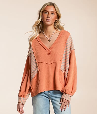 POL Waffle Knit Striped Top front view