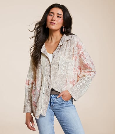POL Floral Crochet Oversized Blouse front view