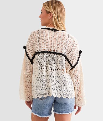 POL Oversized Crochet Cardigan Sweater BACK