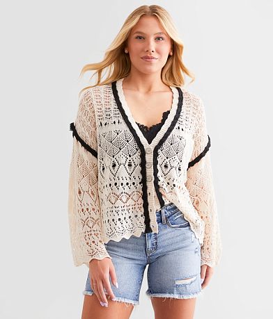 POL Oversized Crochet Cardigan Sweater front view