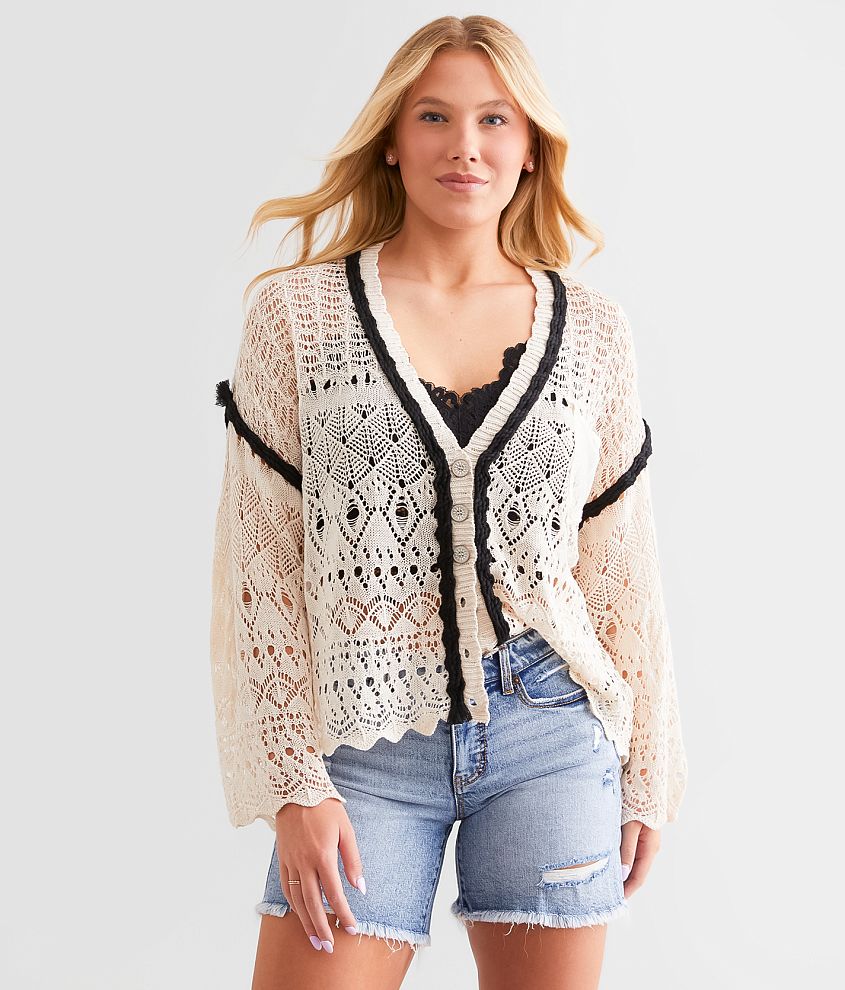 POL Oversized Crochet Cardigan Sweater