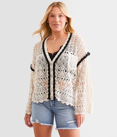 POL Oversized Crochet Cardigan Sweater FULL_LEFT_SIDE