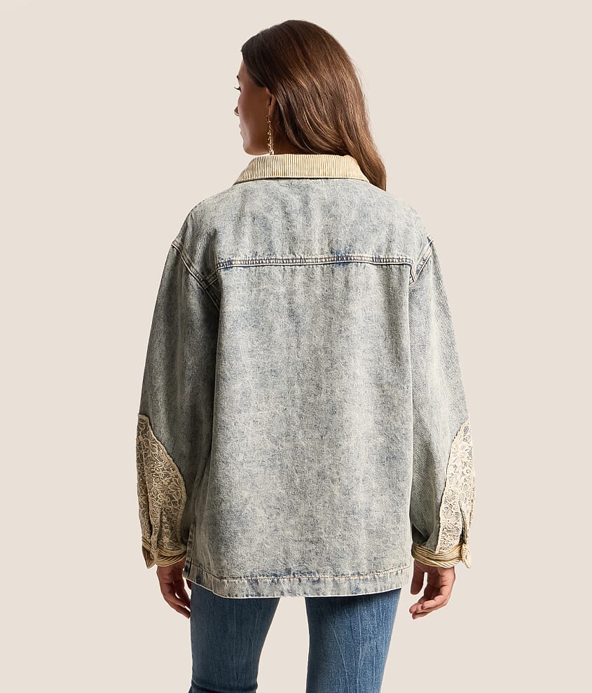 Pieced Lace Oversized Denim Jacket