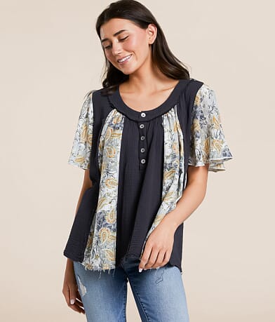 POL Paisley Floral Henley front view