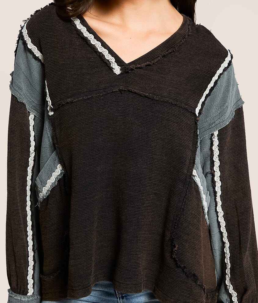 Raw Edge Ribbed Pullover - thumbnail 3
