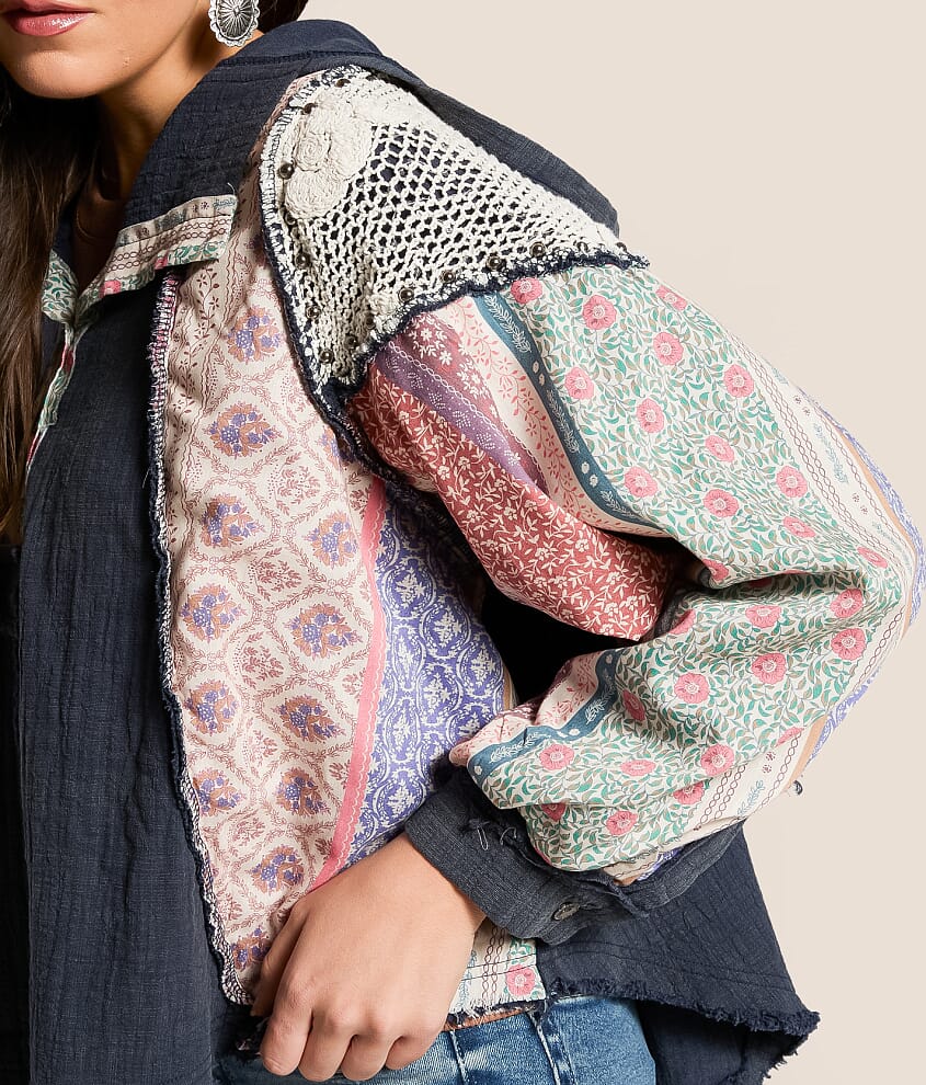 Pieced Floral Hooded Baby Doll Henley