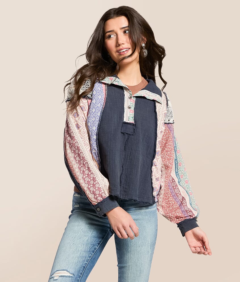 Pieced Floral Hooded Baby Doll Henley