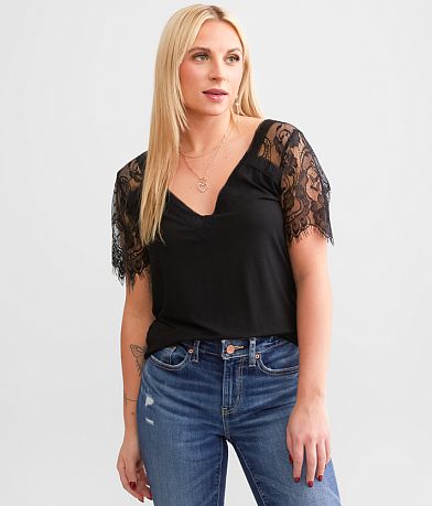 Buckle Black Shaping & Smoothing Pieced Lace Top - Women's Shirts/Blouses  in Cream