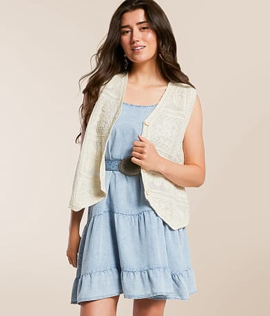 POL Crochet Oversized Vest - One Size front view