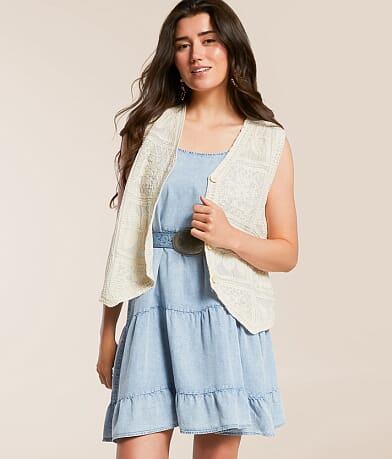 POL Crochet Oversized Vest - One Size front view