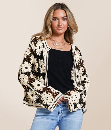 POL Floral Crochet Cardigan front view