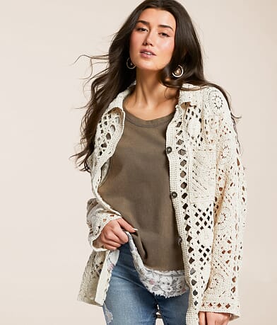 POL Crochet Shacket - One Size front view