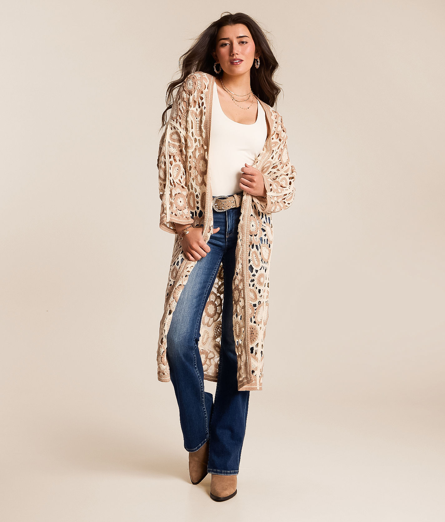 POL Crochet Flyaway Cardigan - One Size - Women's Sweaters in
