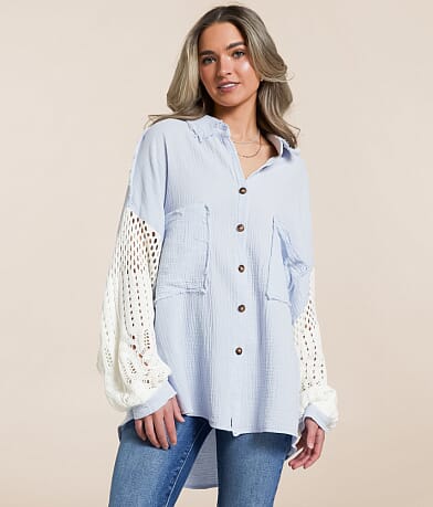 POL Raw Edge Textured Shirt front view