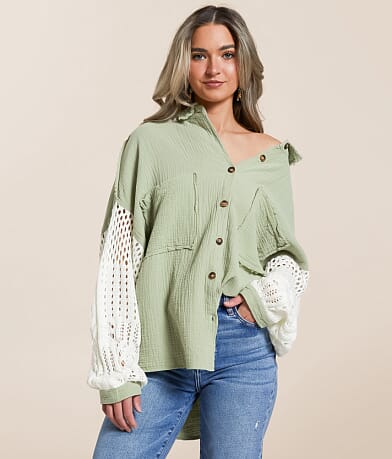 POL Raw Edge Textured Shirt front view