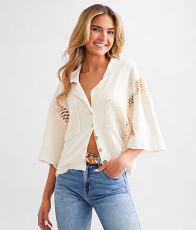 POL Netted Mesh Boxy Shirt front view