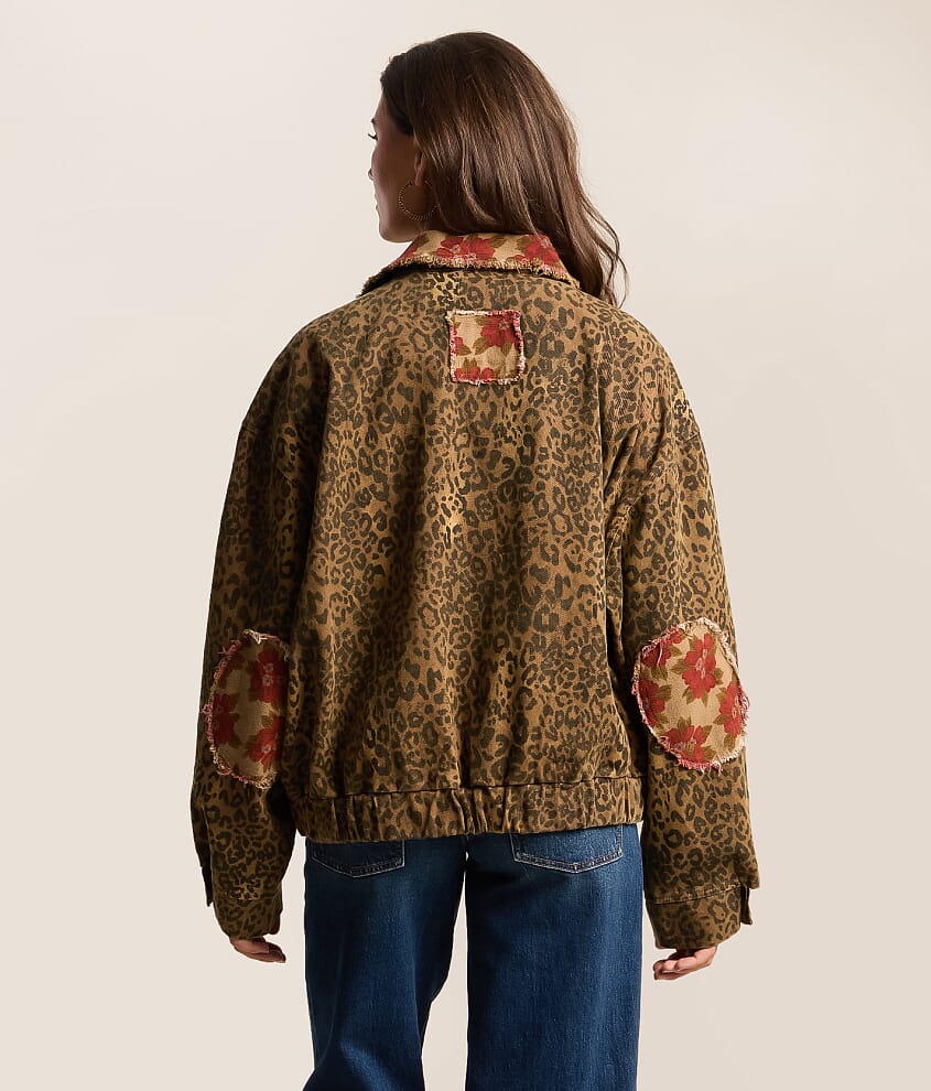 Washed Floral Leopard Oversized Jacket