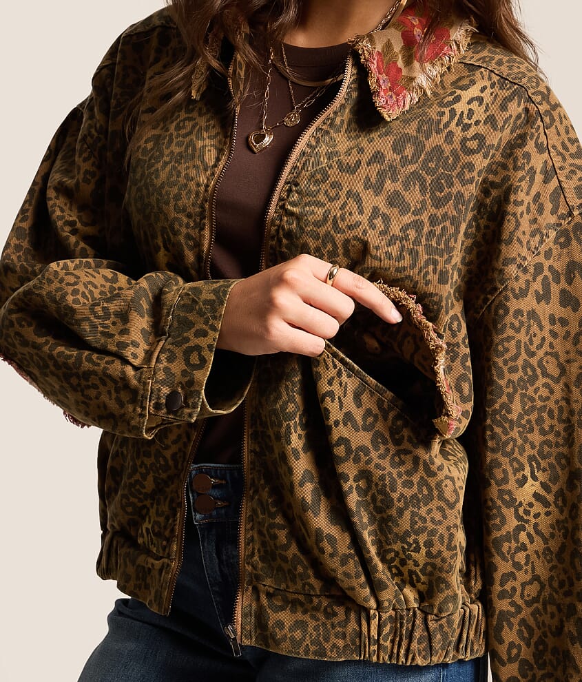 Washed Floral Leopard Oversized Jacket
