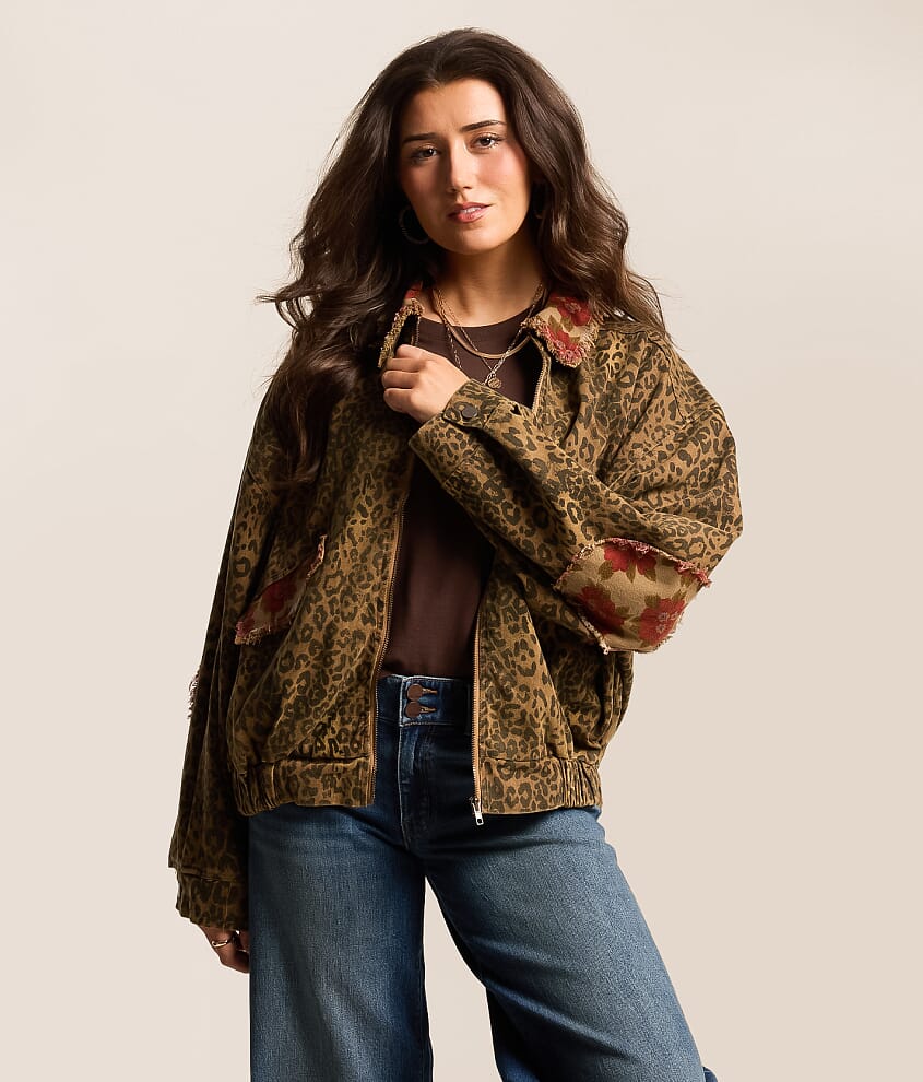 POL Washed Floral Leopard Oversized Jacket - Women's Coats