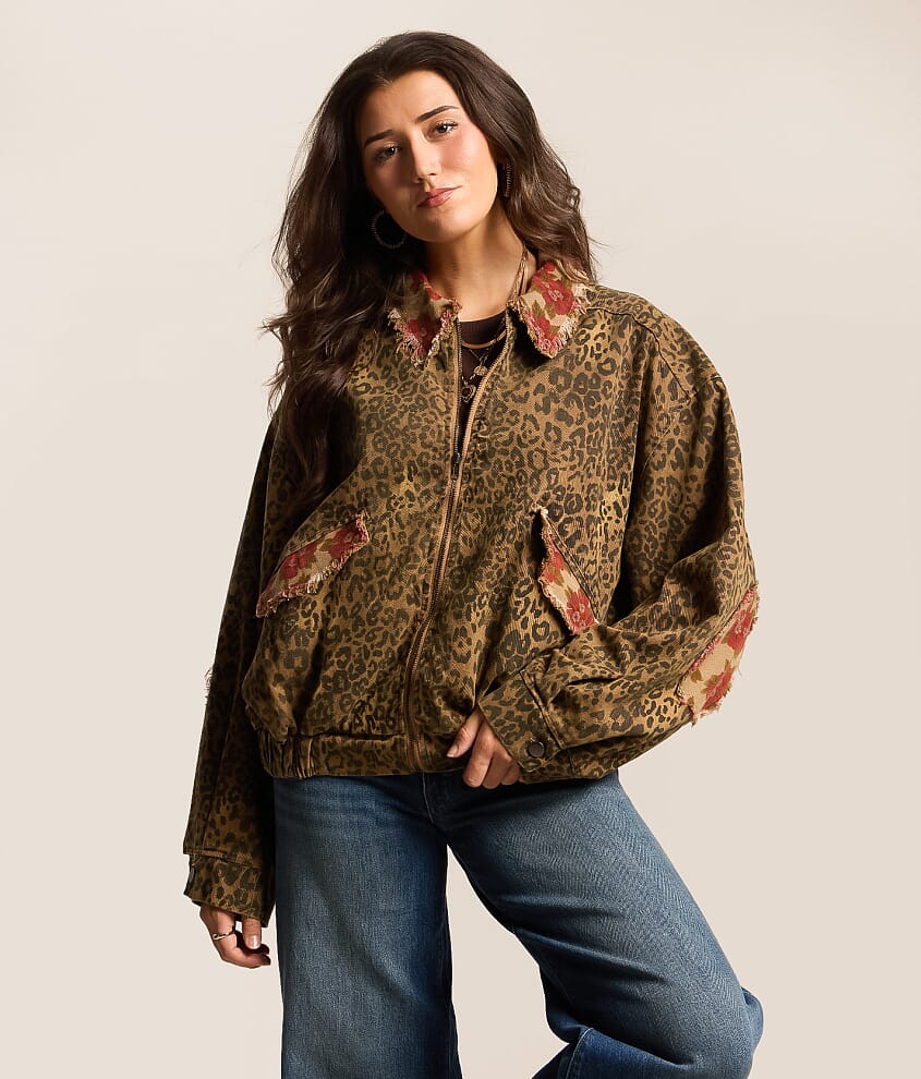 Washed Floral Leopard Oversized Jacket