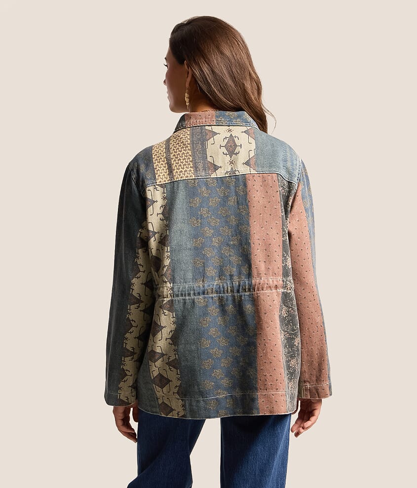 Patchwork Print Oversized Denim Jacket
