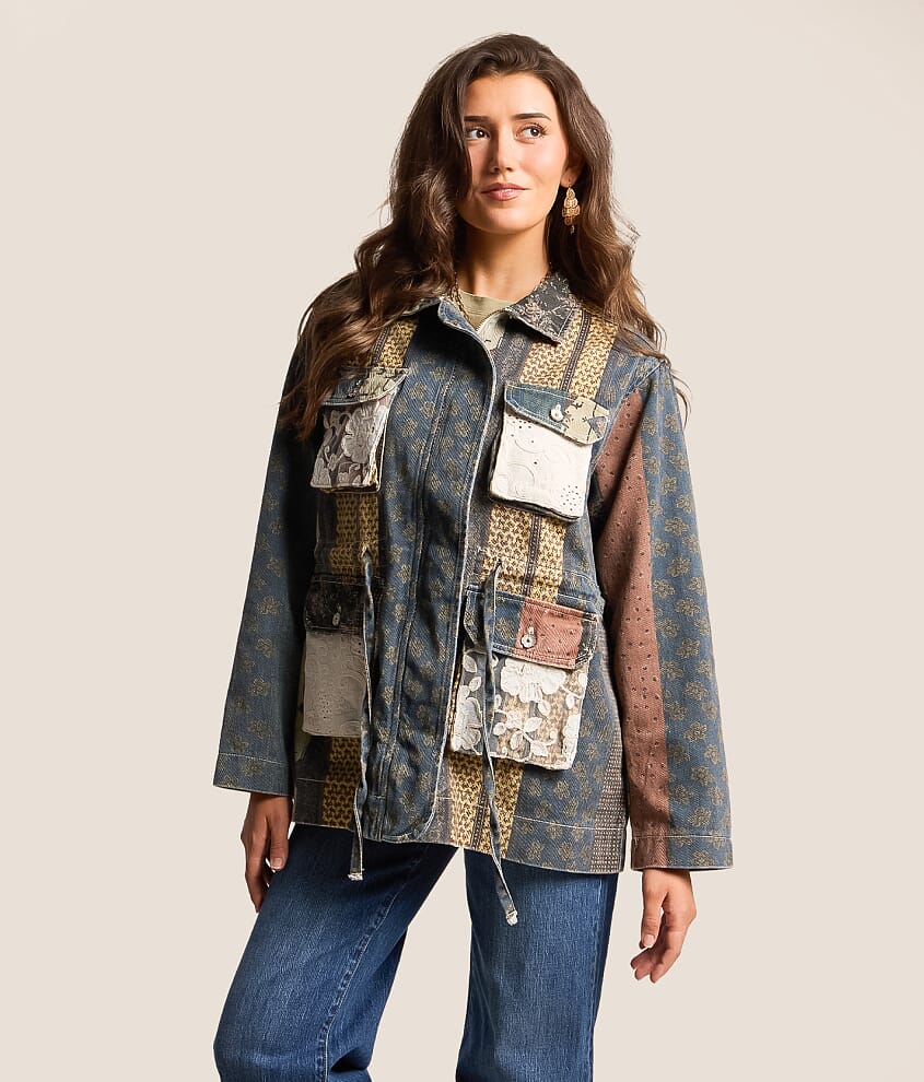 Patchwork Print Oversized Denim Jacket